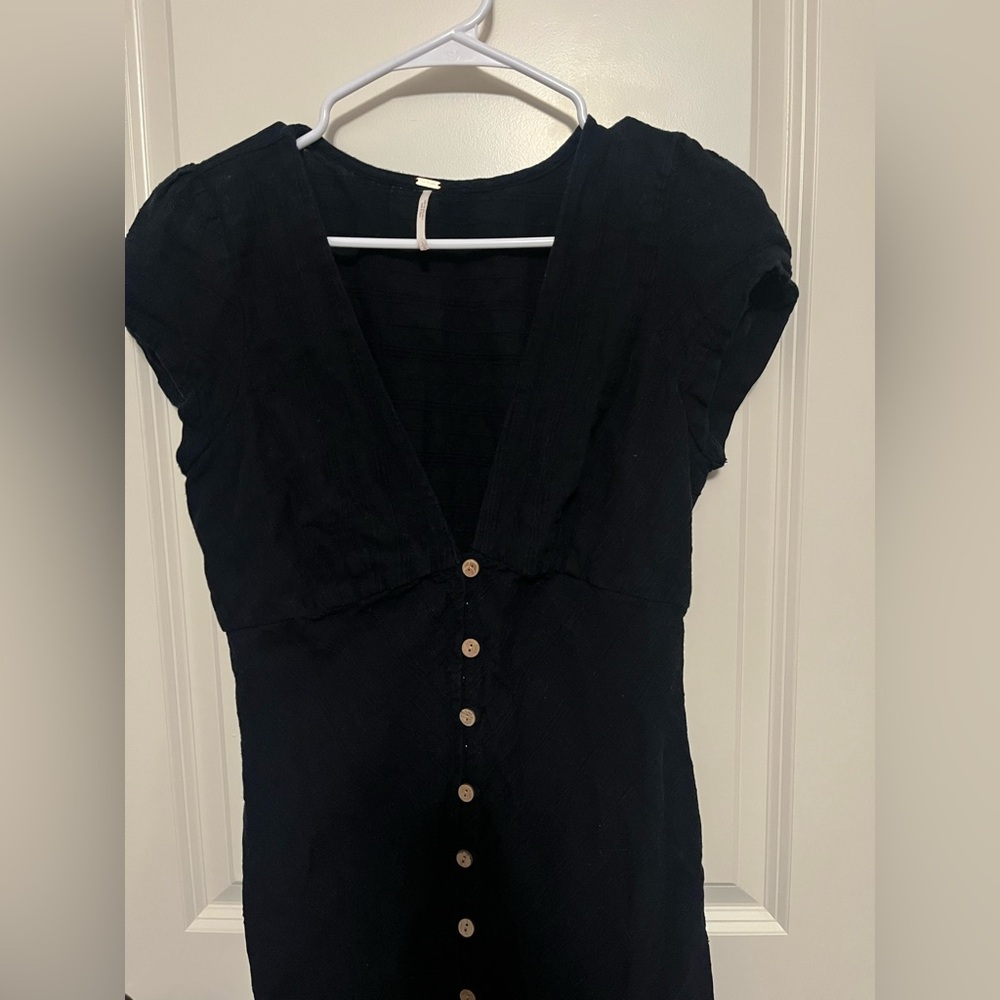 Free People New In Town Black Button Midi Dress Size Large - Picture 5 of 13